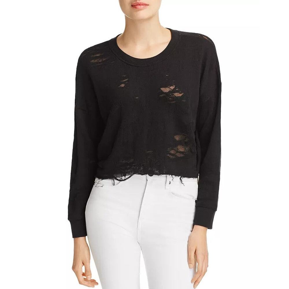 IRO.JEANS Sudami Cropped & Destroyed Sweatshirt Black - XS